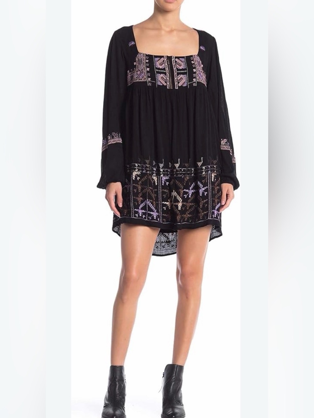 Free People Rhiannon Embroidered Mini Dress Black